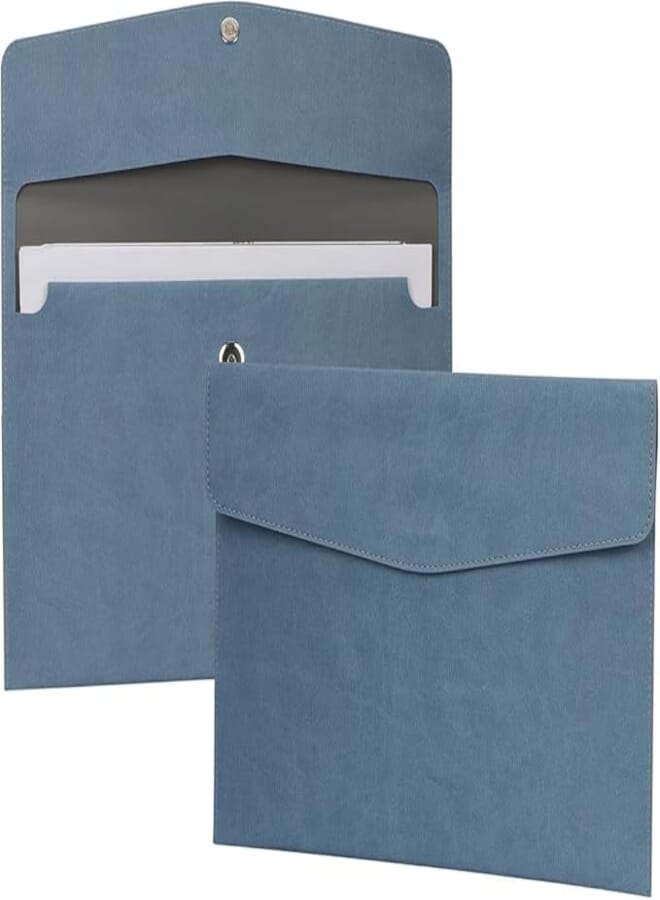 File Folder, PU Leather A4 Document Holder File Organizer Filing Envelope Portfolio Case Tablet Sleeve with Magnetic Snap Closure for Home School Office Stationery (Blue)